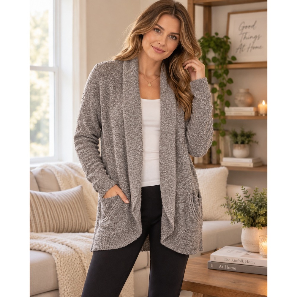 Barefoot Dreams Cozy Chic Open Front Pocket Circle Cardigan Sweater 452 Medium
